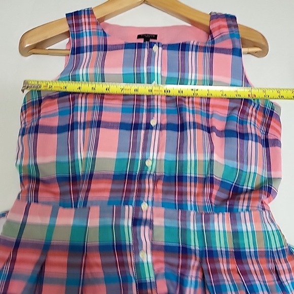 TALBOTS Dress Pink Madras Plaid Sz 8 Petite Belted Cotton Button Up Sleeveless - Picture 7 of 7